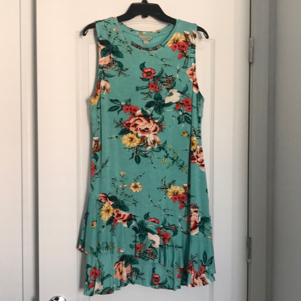 XL Sea green summer dress with floral print